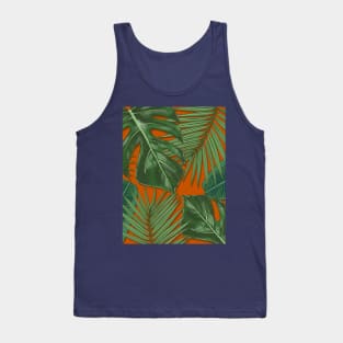 Monstera, Spider Palm, Tropical Leaves Print on Rust Burnt Orange Tank Top